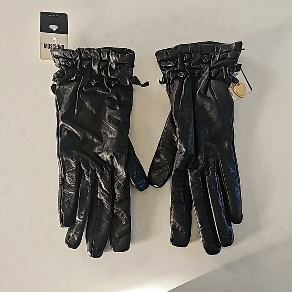 Moschino Wool Lined Leather Gloves Size 7.5